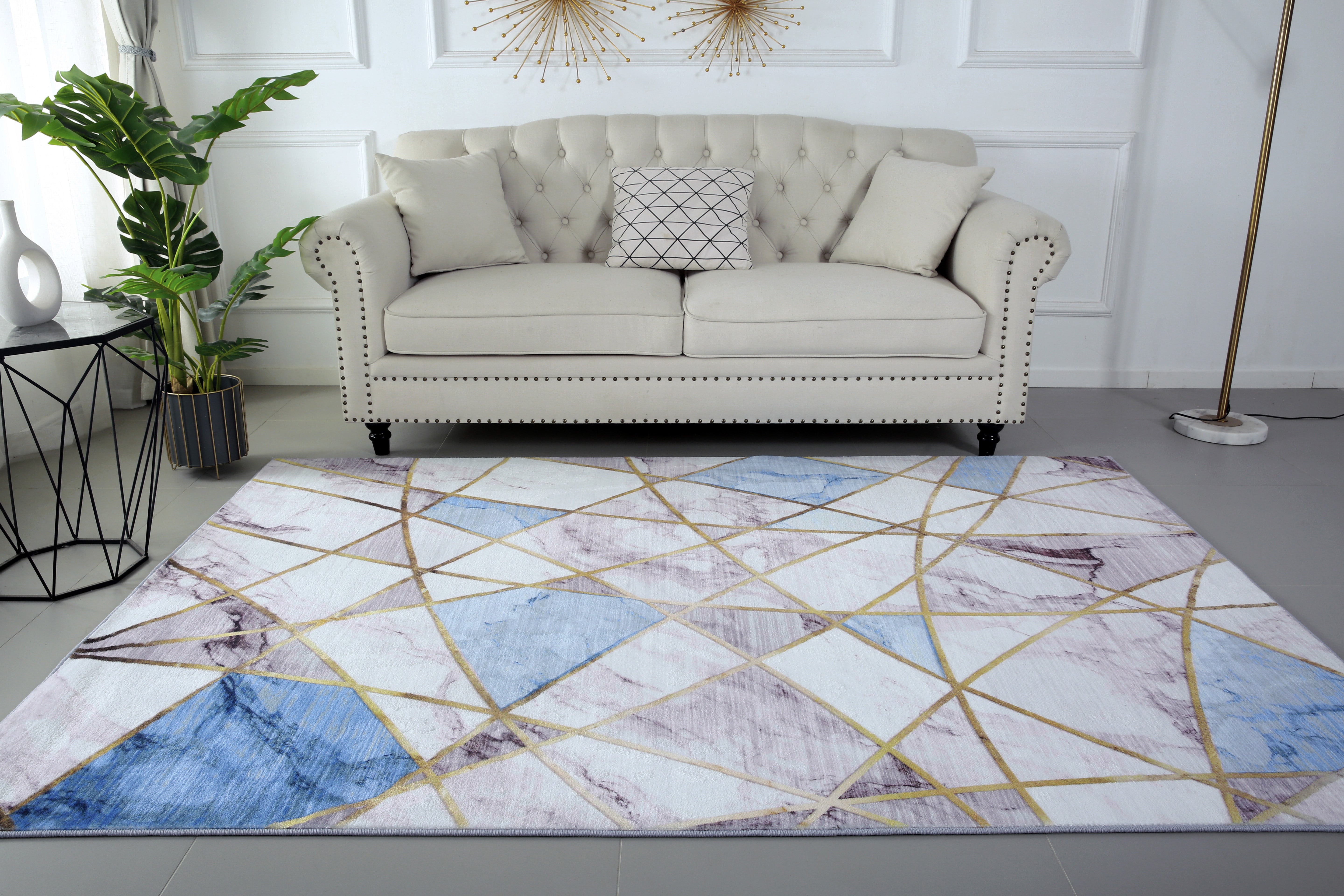 XL Extra Large Lush Plush Blue Marble Rug Carpet Mat (300 x 200)