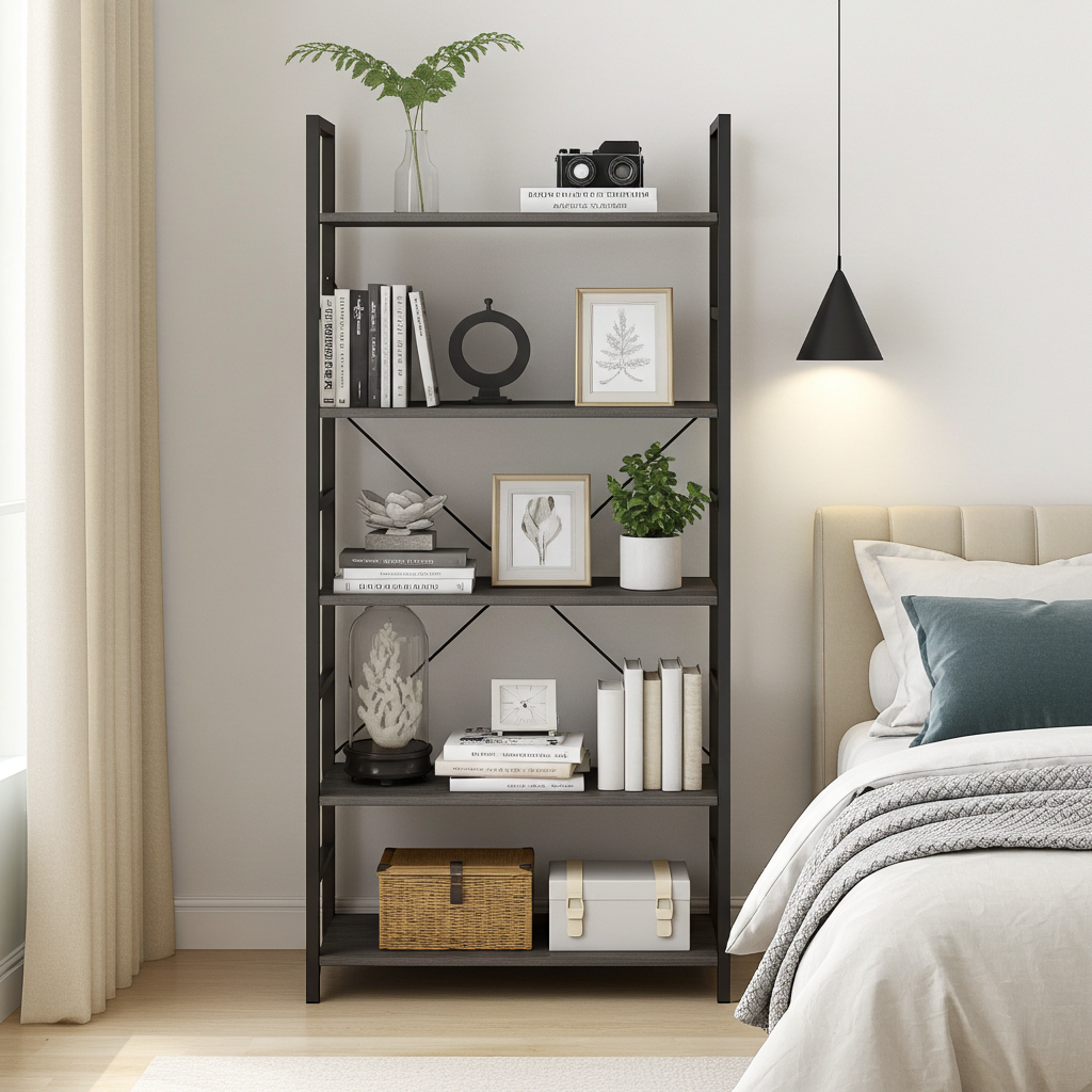 5 Tier Multifunction Heavy Duty Bookcase Wood & Steel Storage Shelf Organizer (Driftwood Grey)