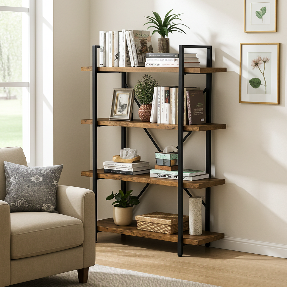 Envision Rustic 4-Tier Bookcase Storage Shelf Organizer