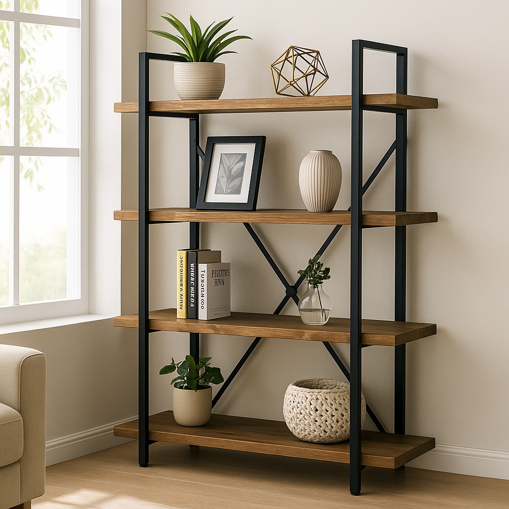 Envision Rustic 4-Tier Bookcase Storage Shelf Organizer