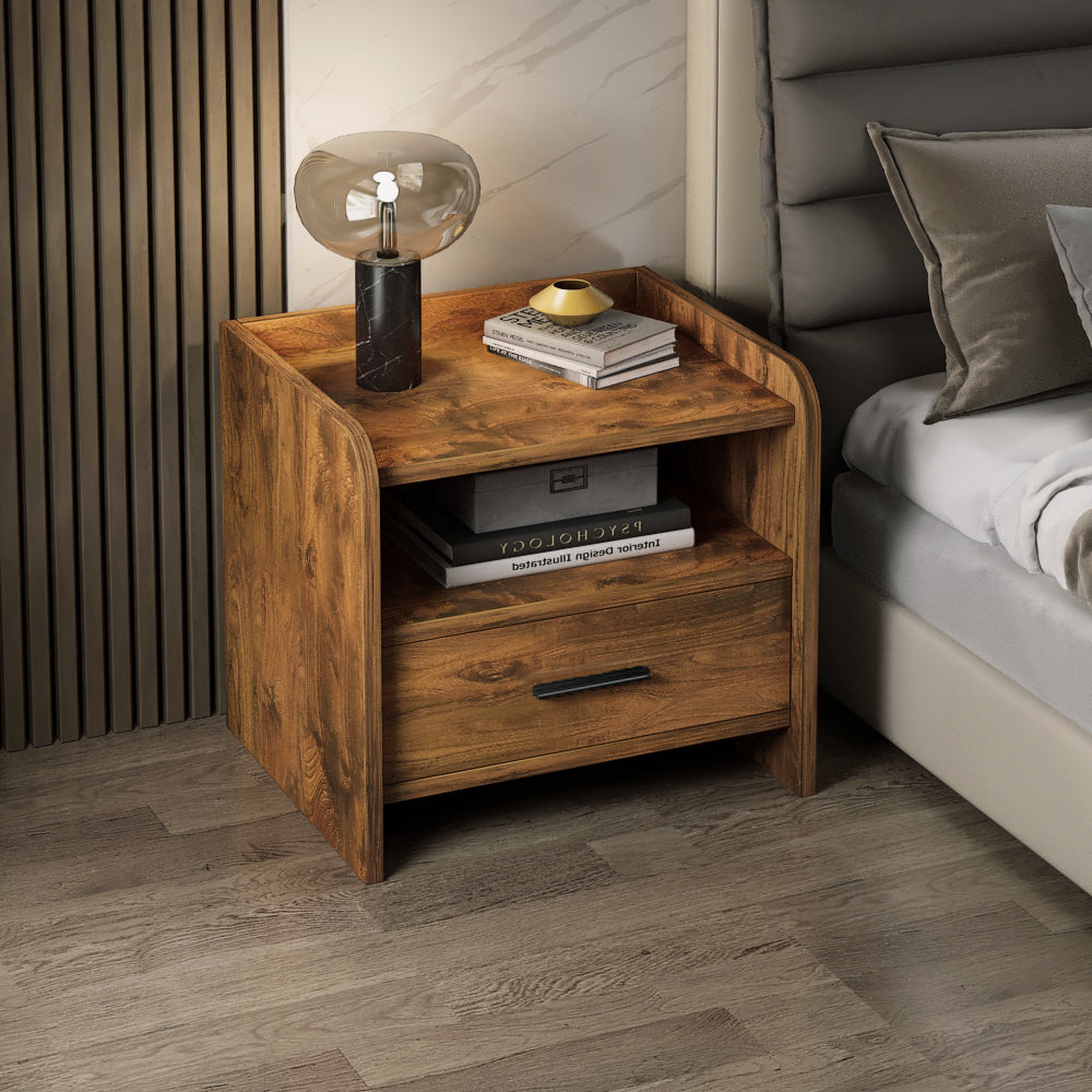 Serene Rustic Wood Bedside Table Nightstand with Drawer
