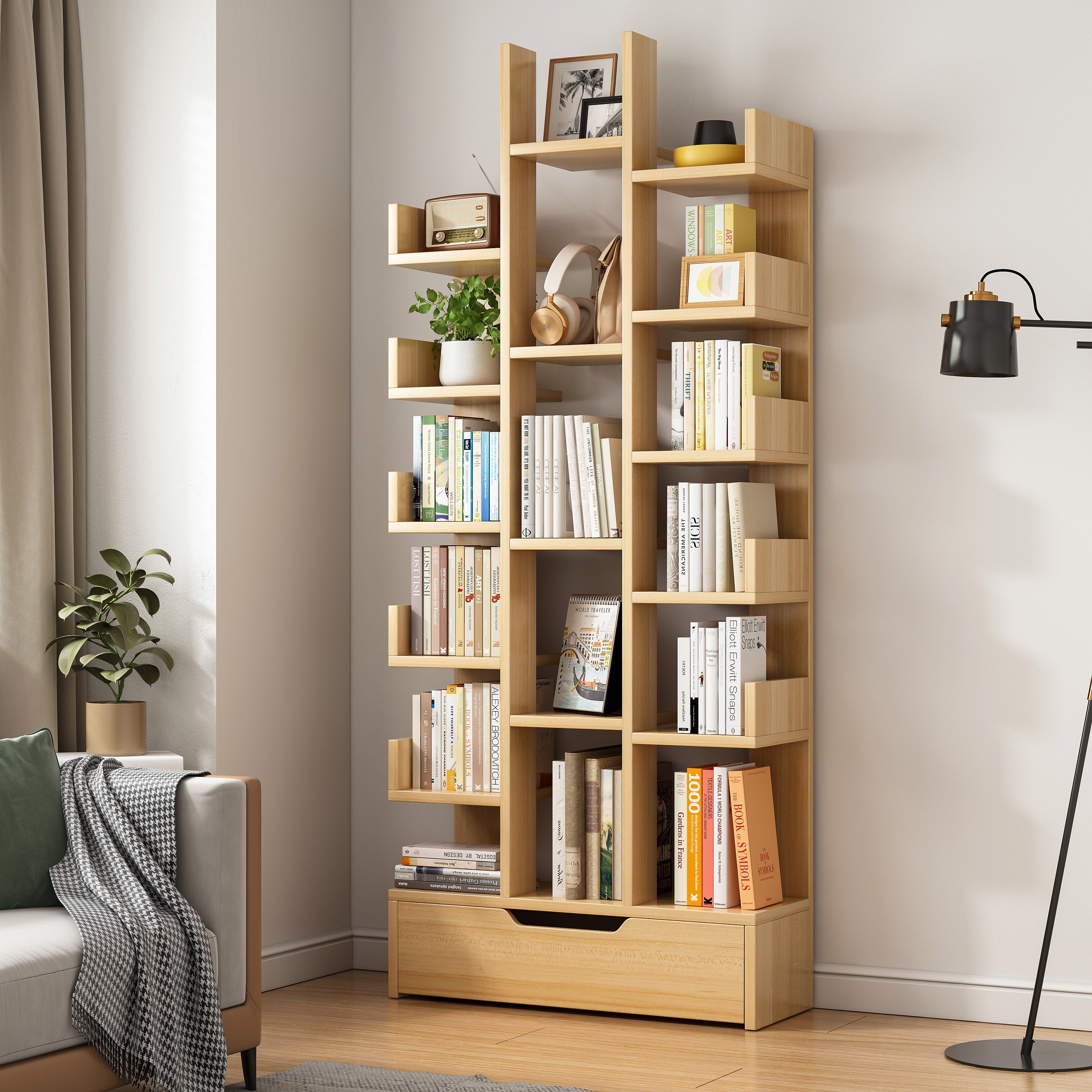 18-Shelf Brilliance Bookshelf Display Cabinet Shelf Bookcase Storage Organizer (Natural Oak)