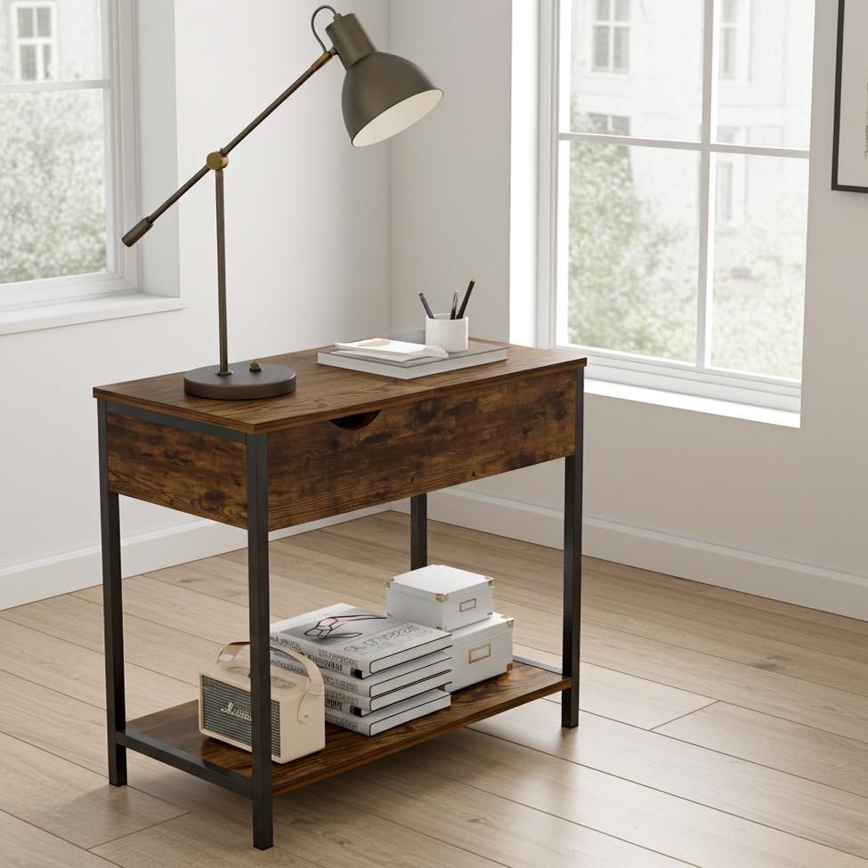Solara Rustic Versatile Side Console Table Desk with Drawer & Shelf