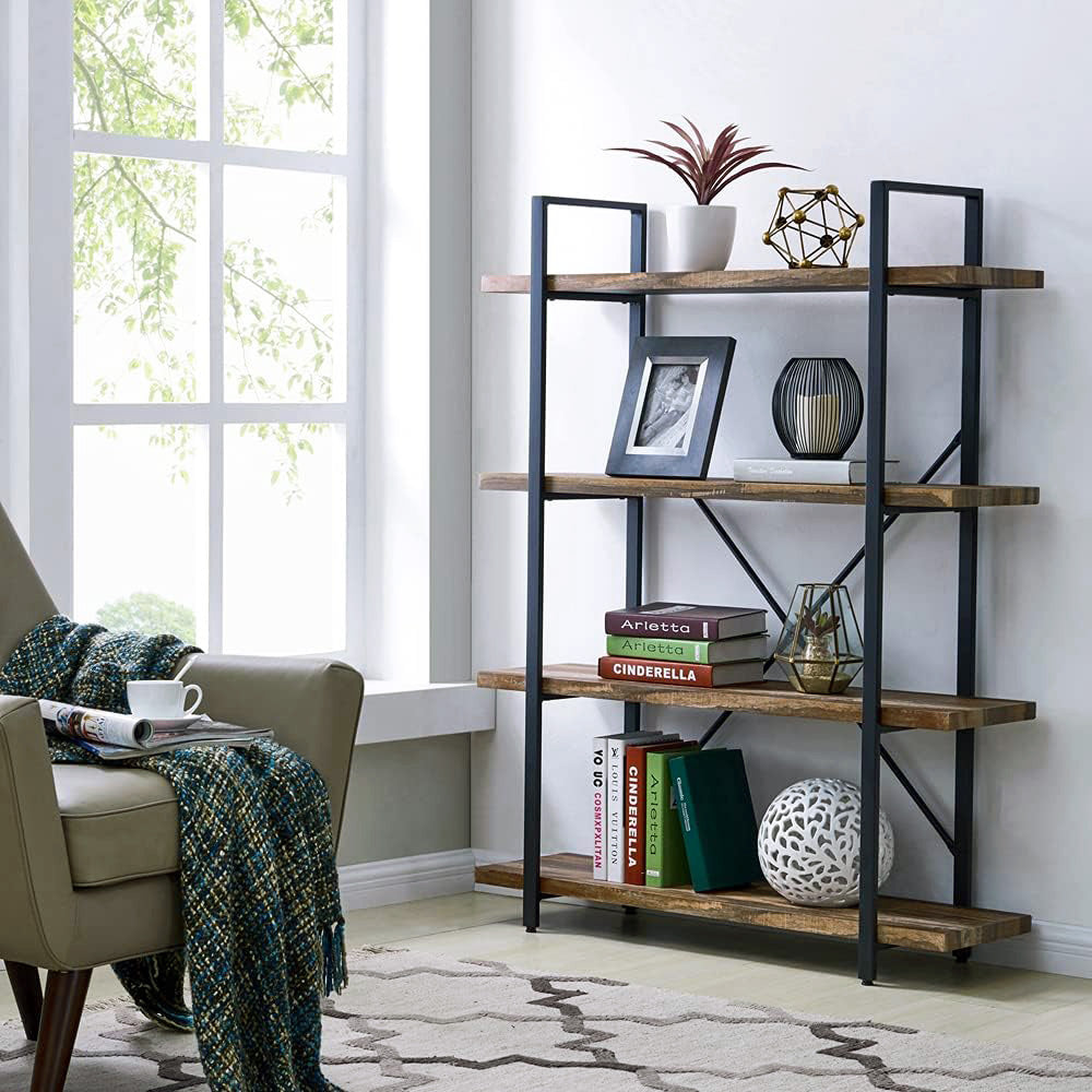 Envision Rustic 4-Tier Bookcase Storage Shelf Organizer