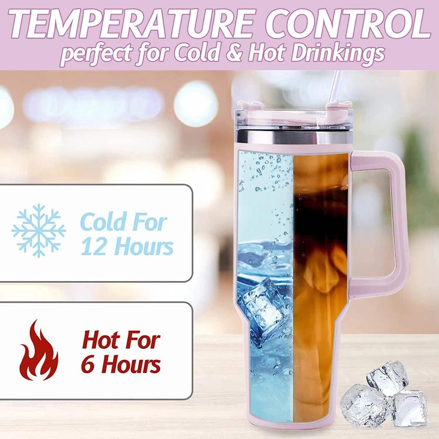 40oz Stainless Steel Insulated Tumbler with Handle Straw Travel Mug (Pink)