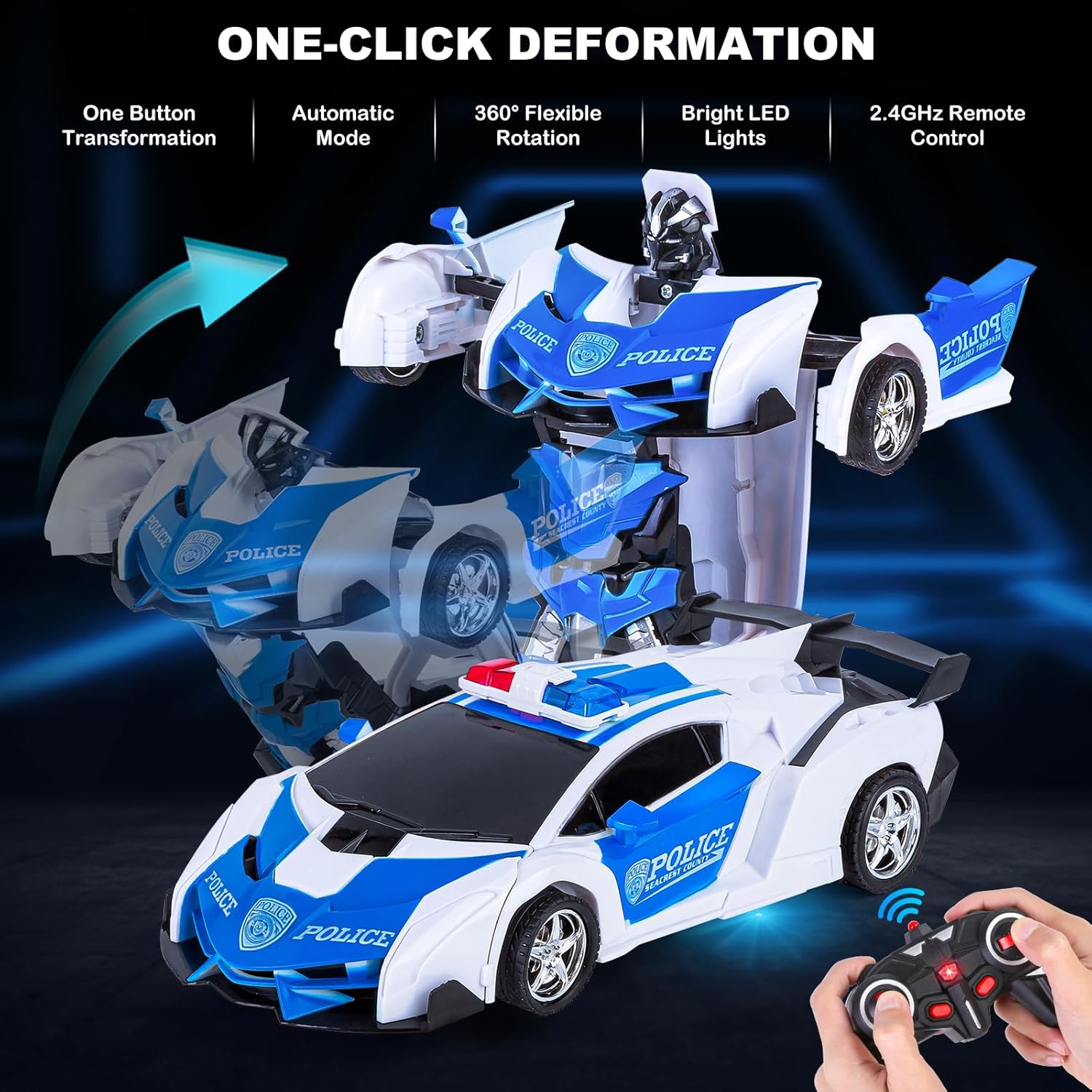 2 In 1 Robot Lamborghini Police Super Transformer Remote Control Car Toy