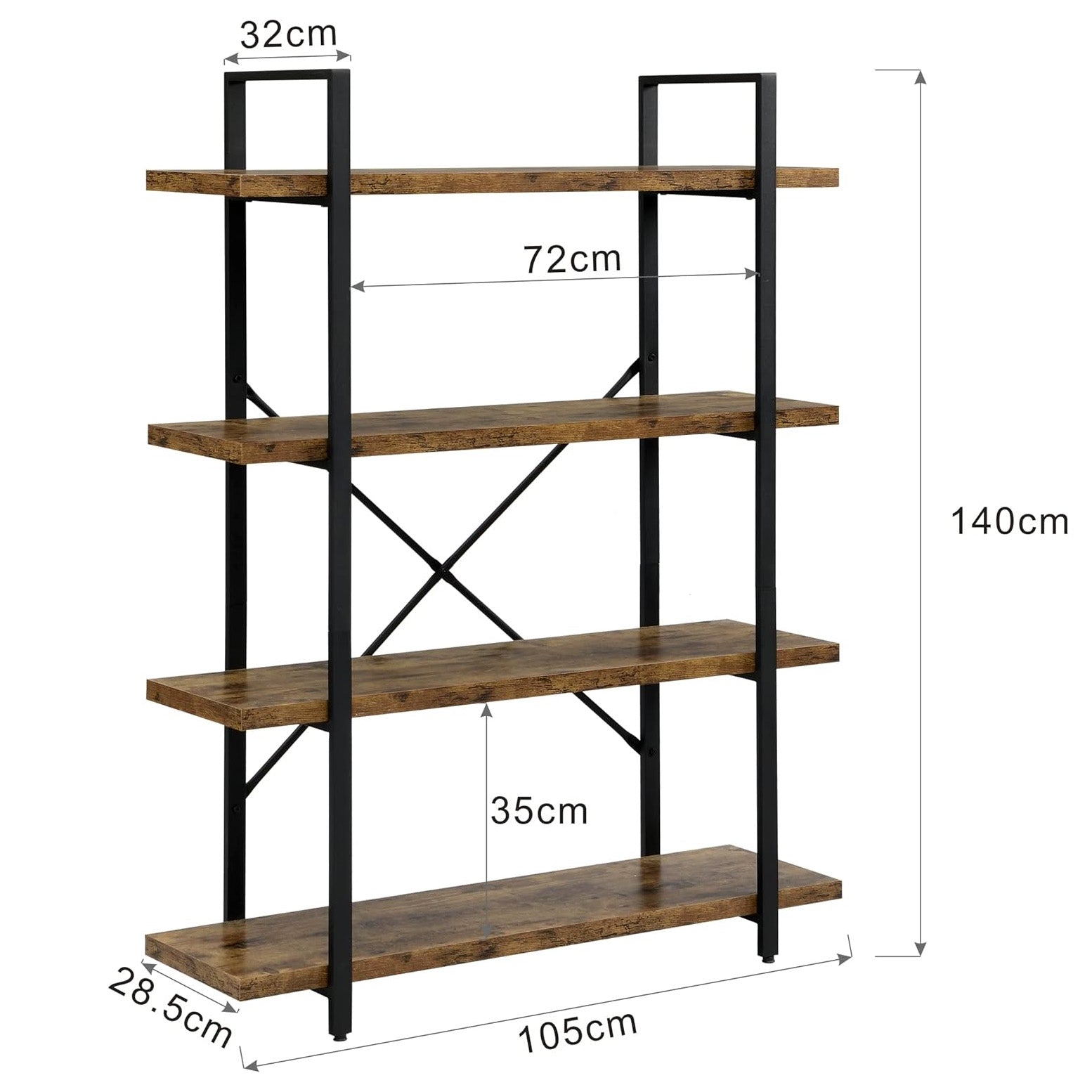 Envision Rustic Oak 4-Tier Bookcase Storage Shelf Organizer