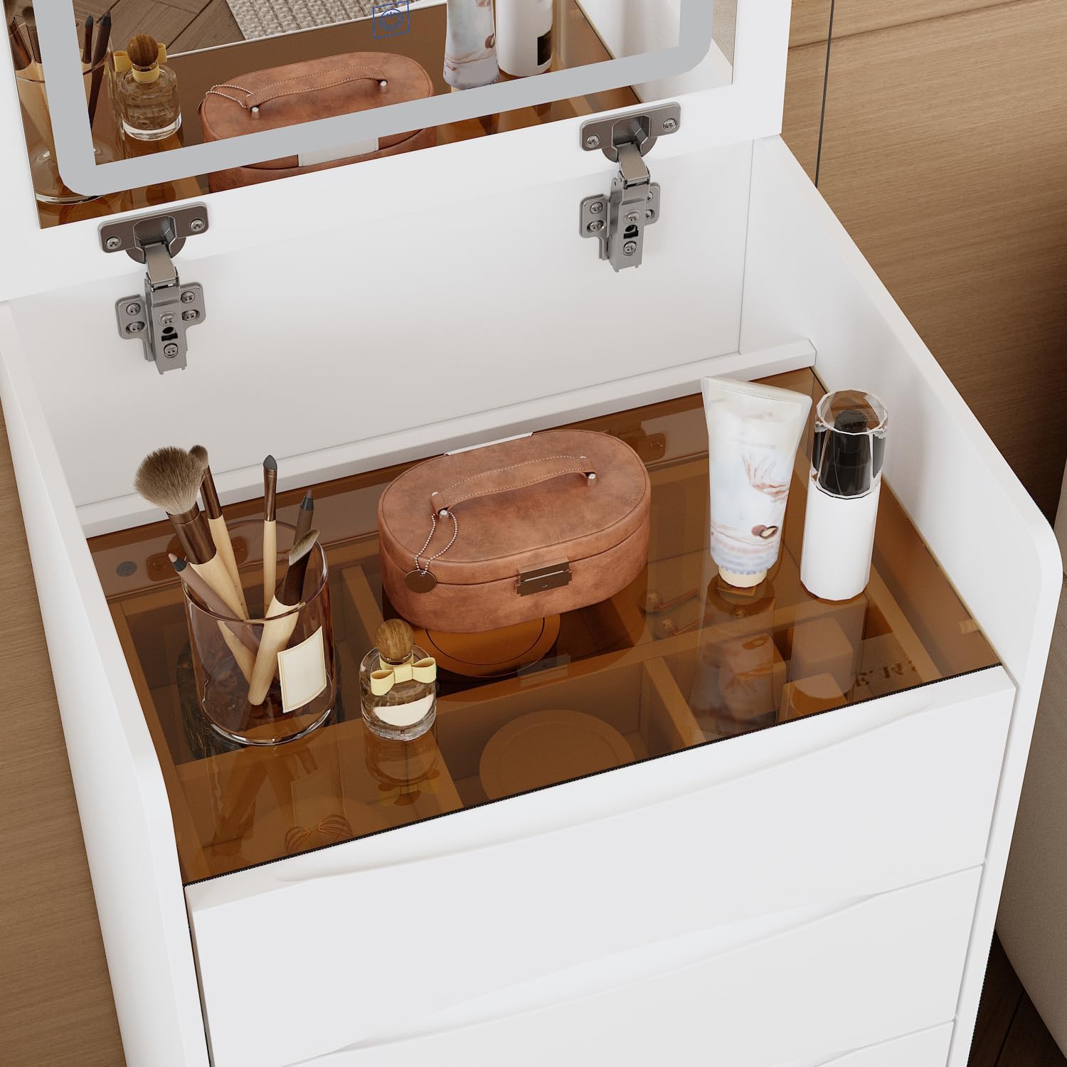 Luxury Multifunction LED Dressing Vanity Table with Mirror Drawers Stool