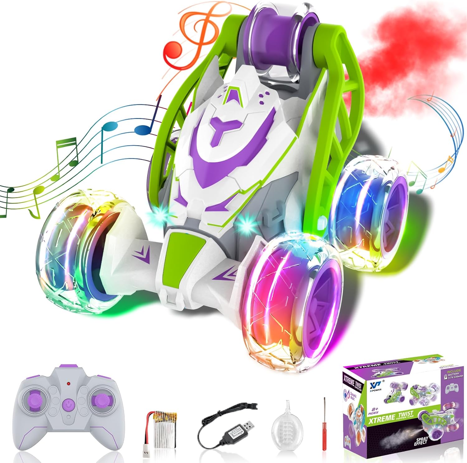 5 Wheels RC Extreme Twist Mist Mini Remote Control Stunt Car (Purple & Green)