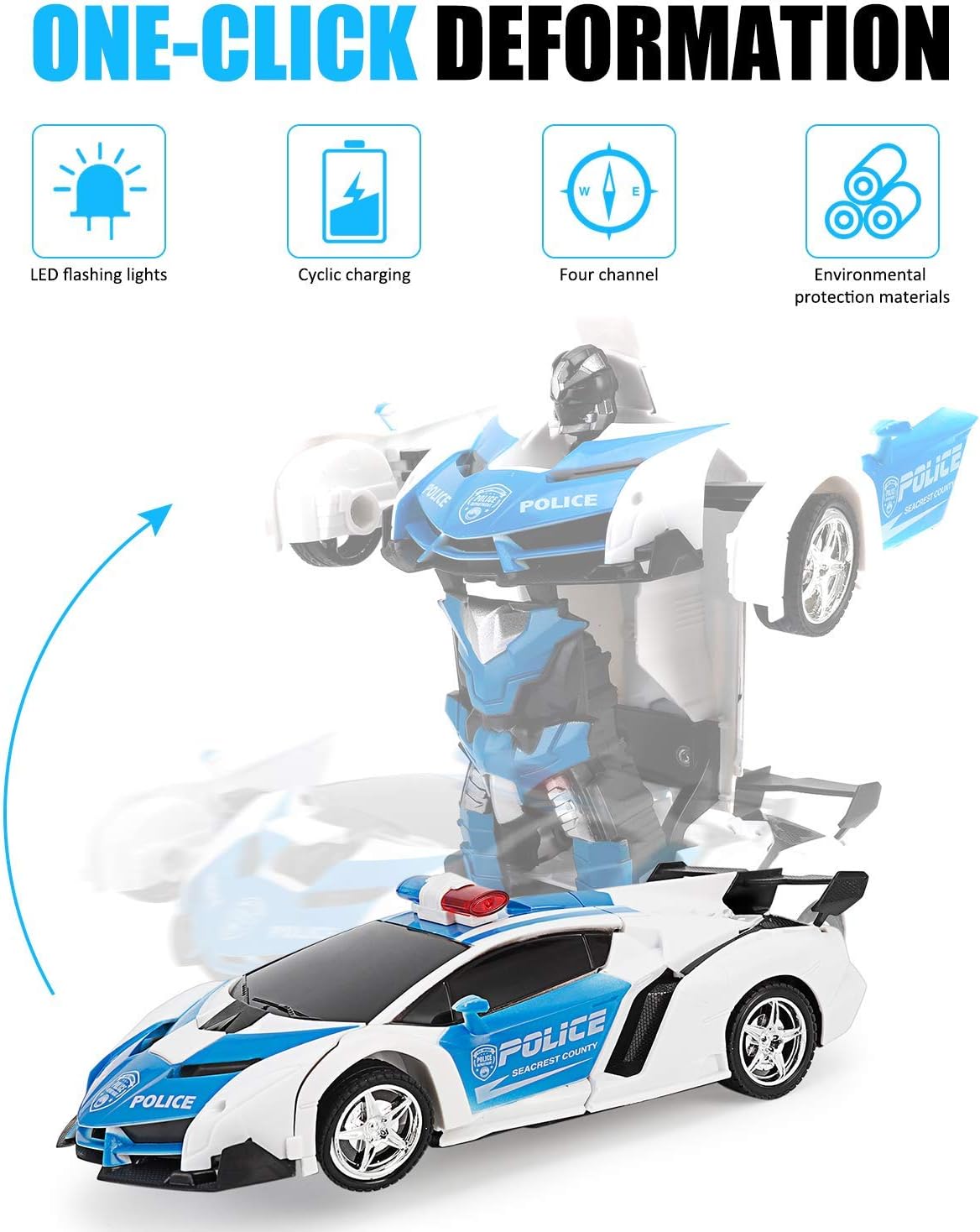 2 In 1 Robot Lamborghini Police Super Transformer Remote Control Car Toy