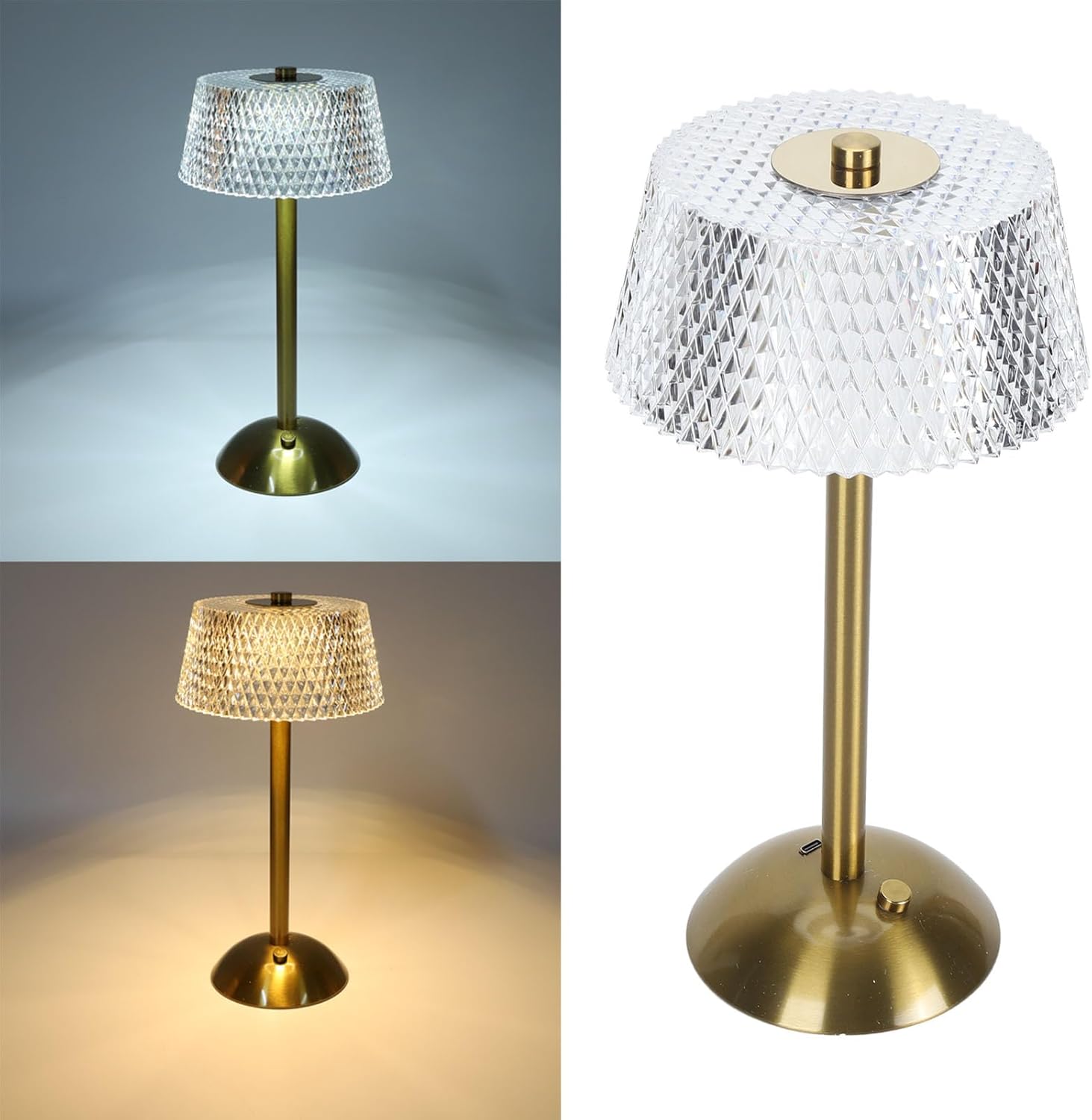 Luxe Diamond Crystal Table Lamp Touch-Dimmable LED Rechargeable Night Light