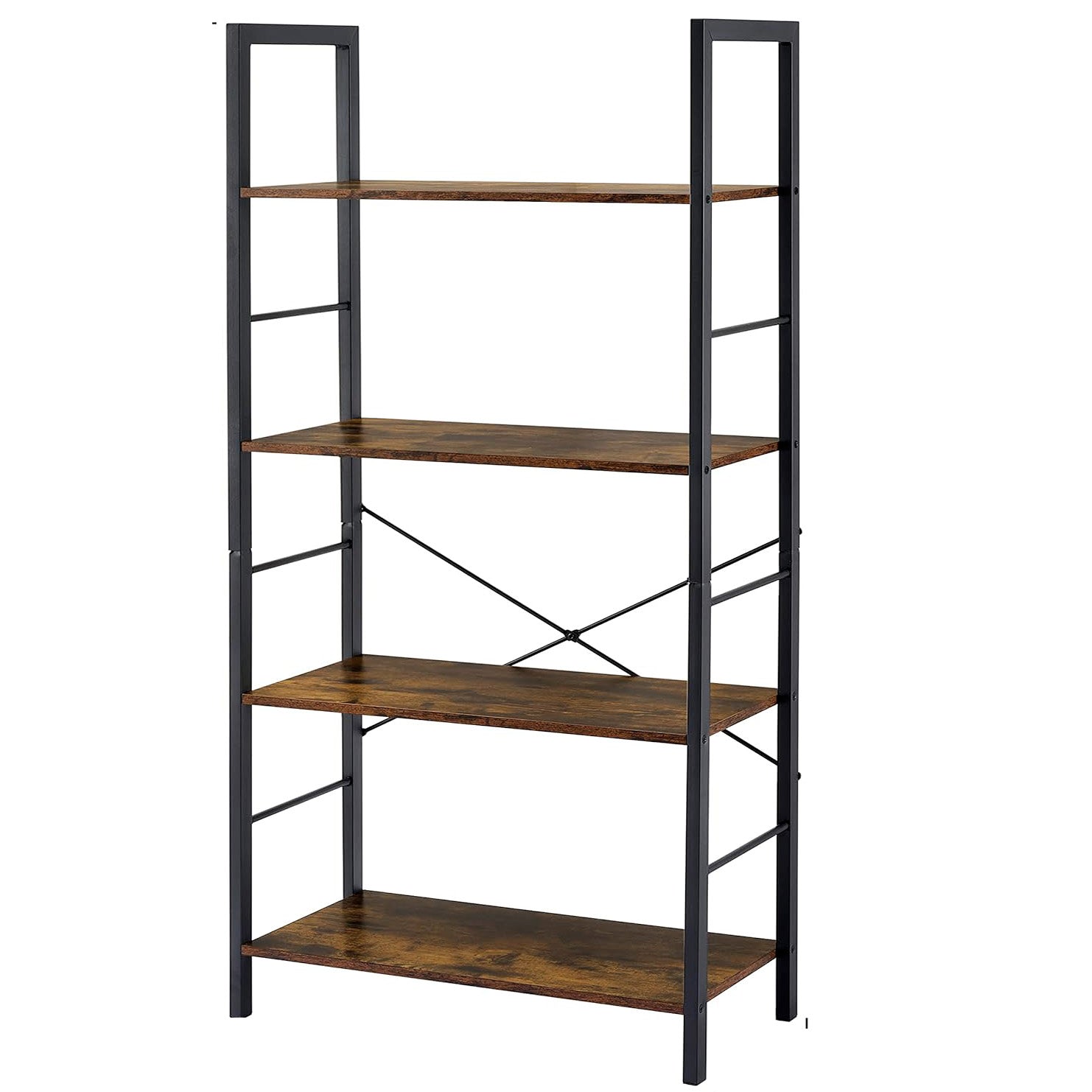 Multifunction Bookcase 4 Tier Rustic Wood & Steel Storage Shelf Organizer