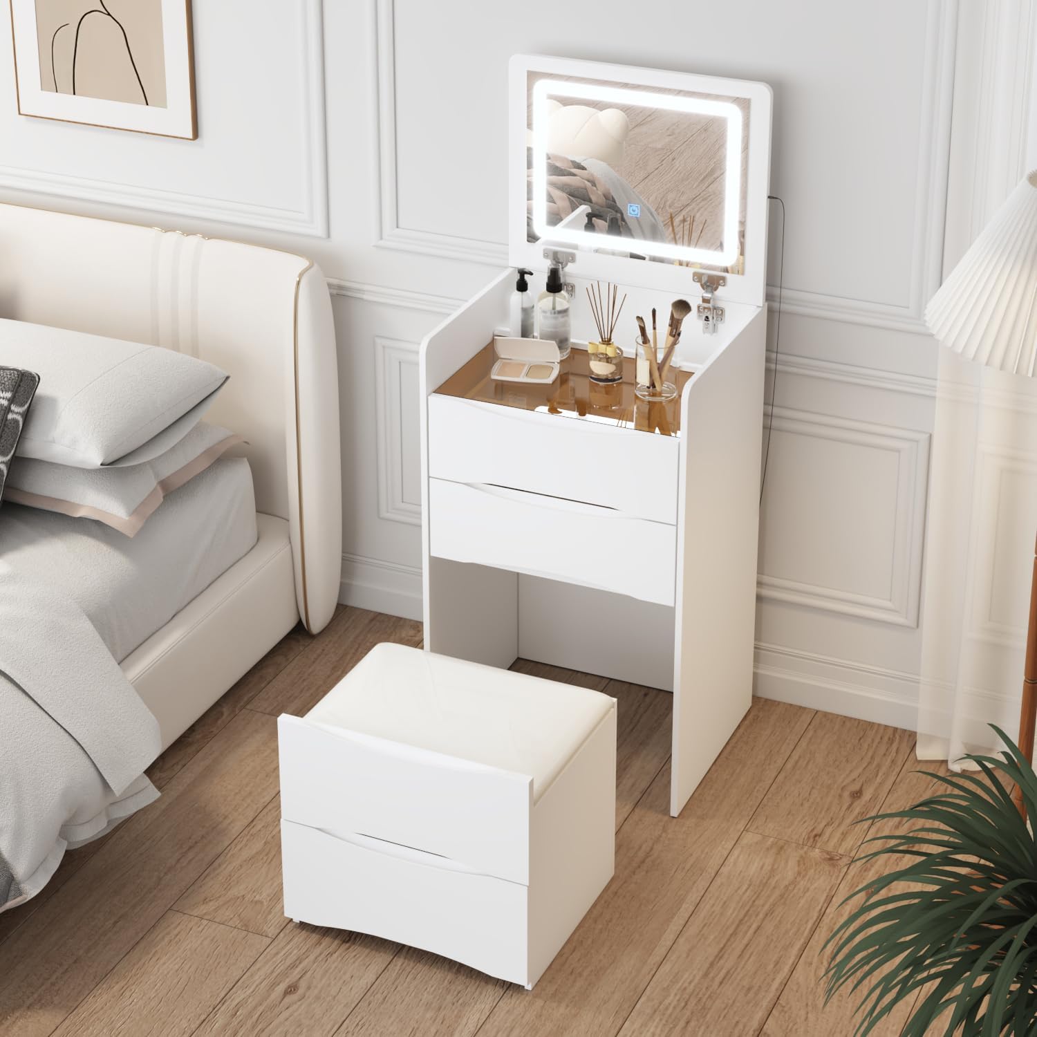 Luxury Multifunction LED Dressing Vanity Table with Mirror Drawers Stool