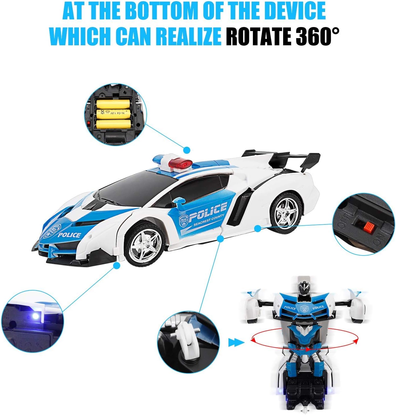 2 In 1 Robot Lamborghini Police Super Transformer Remote Control Car Toy
