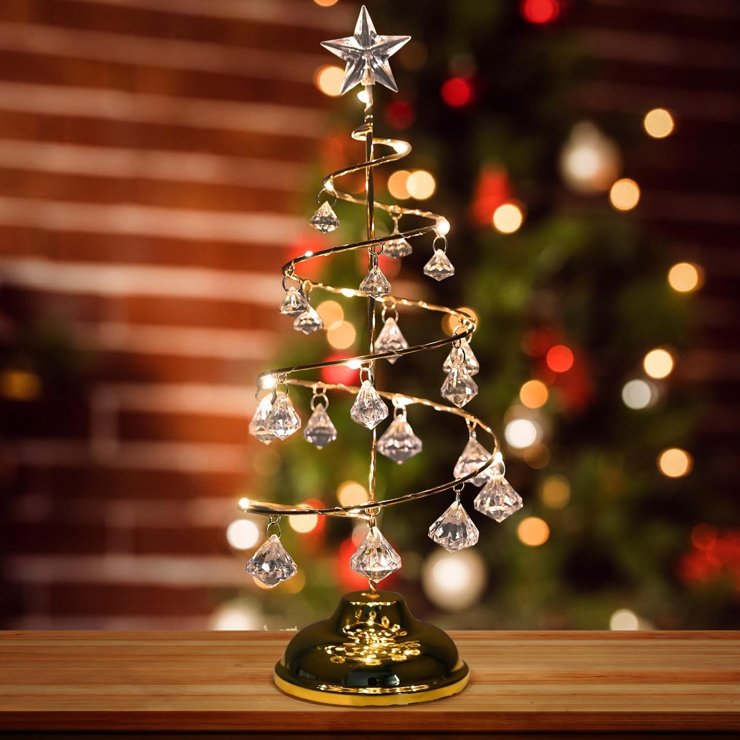 Gold Spiral LED Crystal Christmas Tree Lamp Light