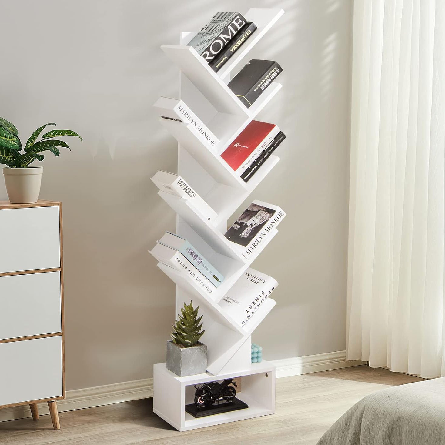 Resort Bookshelf Display Cabinet Shelf Bookcase Organizer (White)