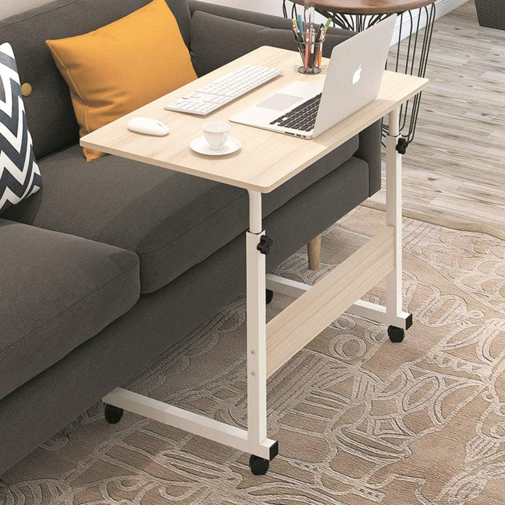 Impact Adjustable Portable Sofa Bed Side Table Laptop Desk with Wheels (White Oak)