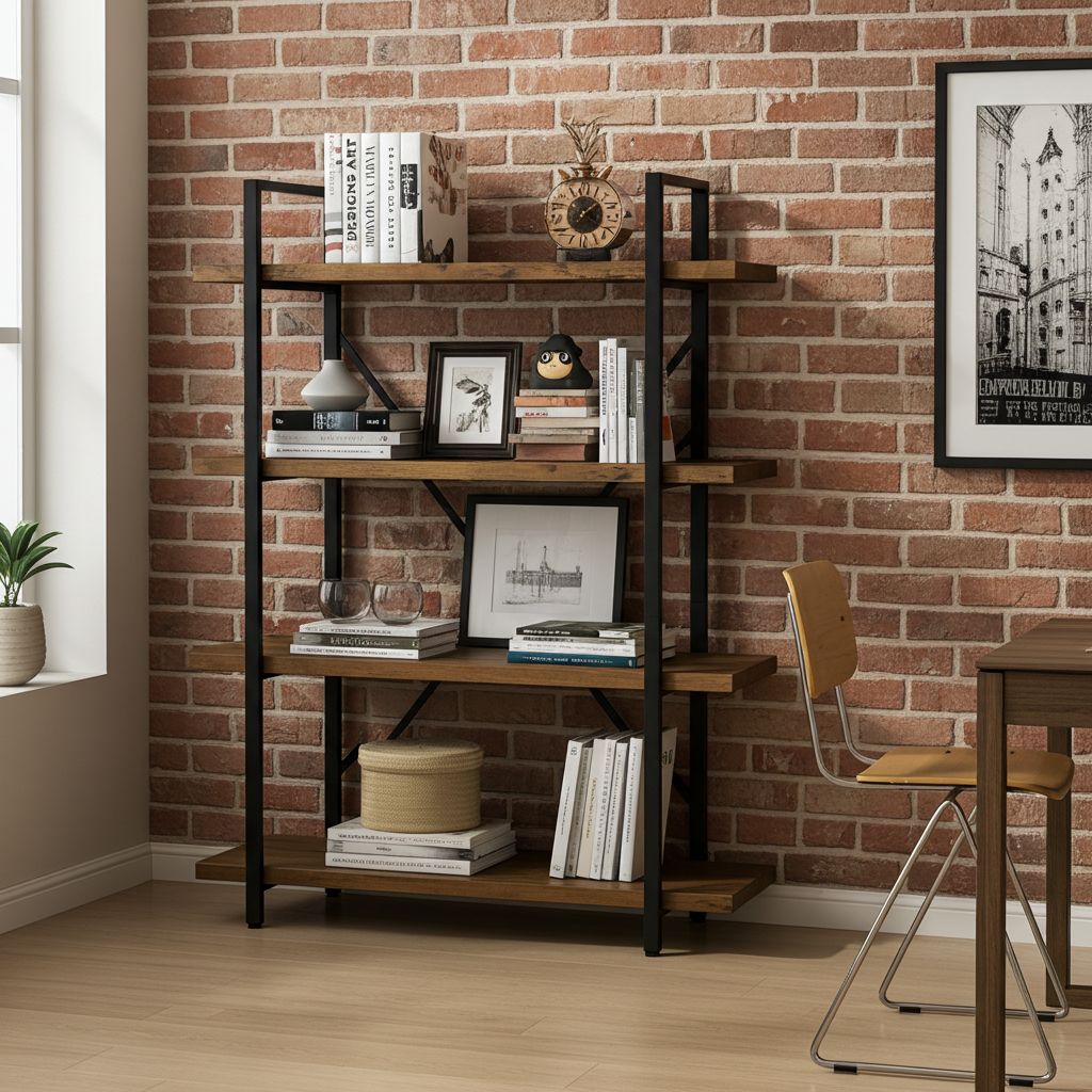 Envision Rustic 4-Tier Bookcase Storage Shelf Organizer