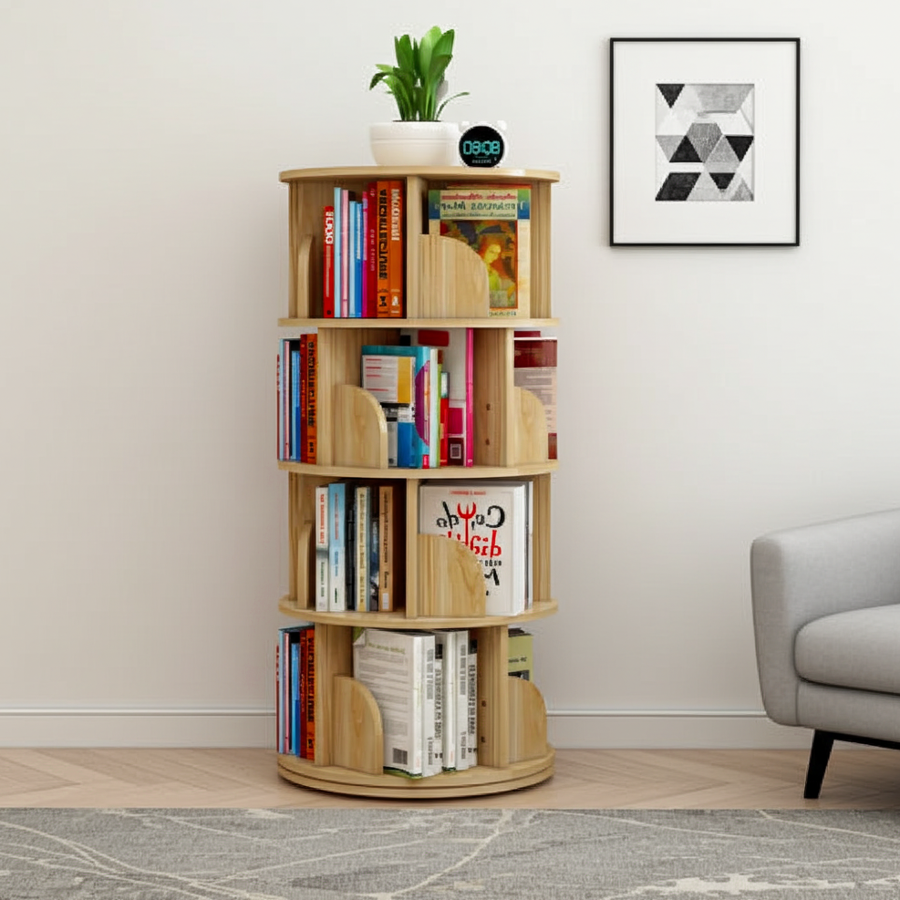 Sanctuary 360-degree Rotating 4 Tier Display Shelf Bookcase Organiser (Oak)
