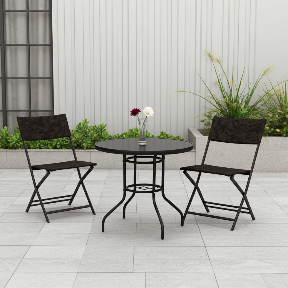 Alfresco 3 Piece Outdoor Setting (2 Rattan Chairs & Round Table)
