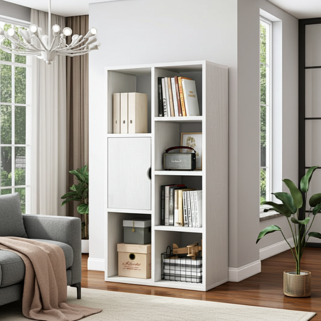 Aura Organizer Bookcase Storage Display Shelf Cabinet Closet (White)