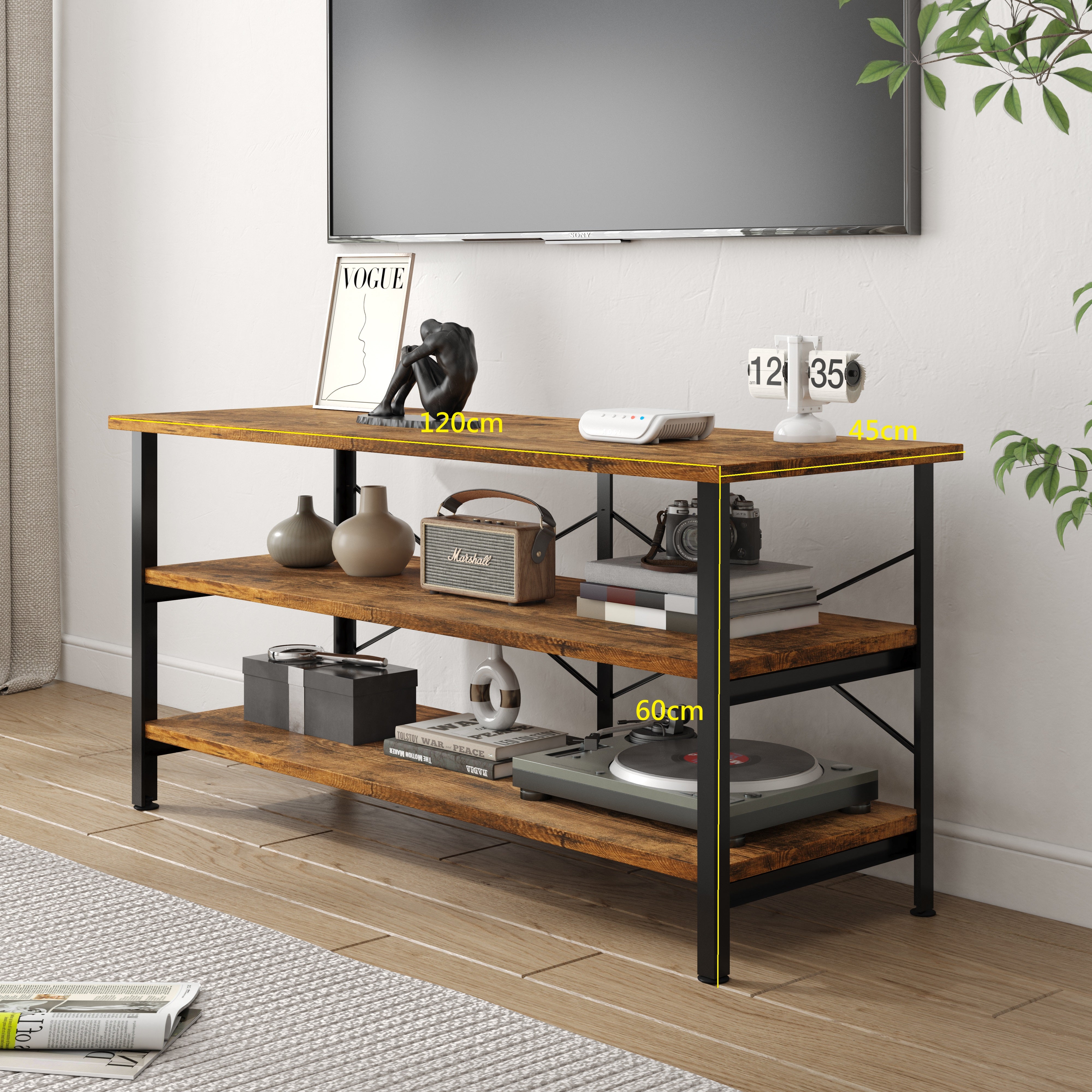 Serenity Rustic Industrial Console Table Bookcase TV Stand Storage Shelf Unit