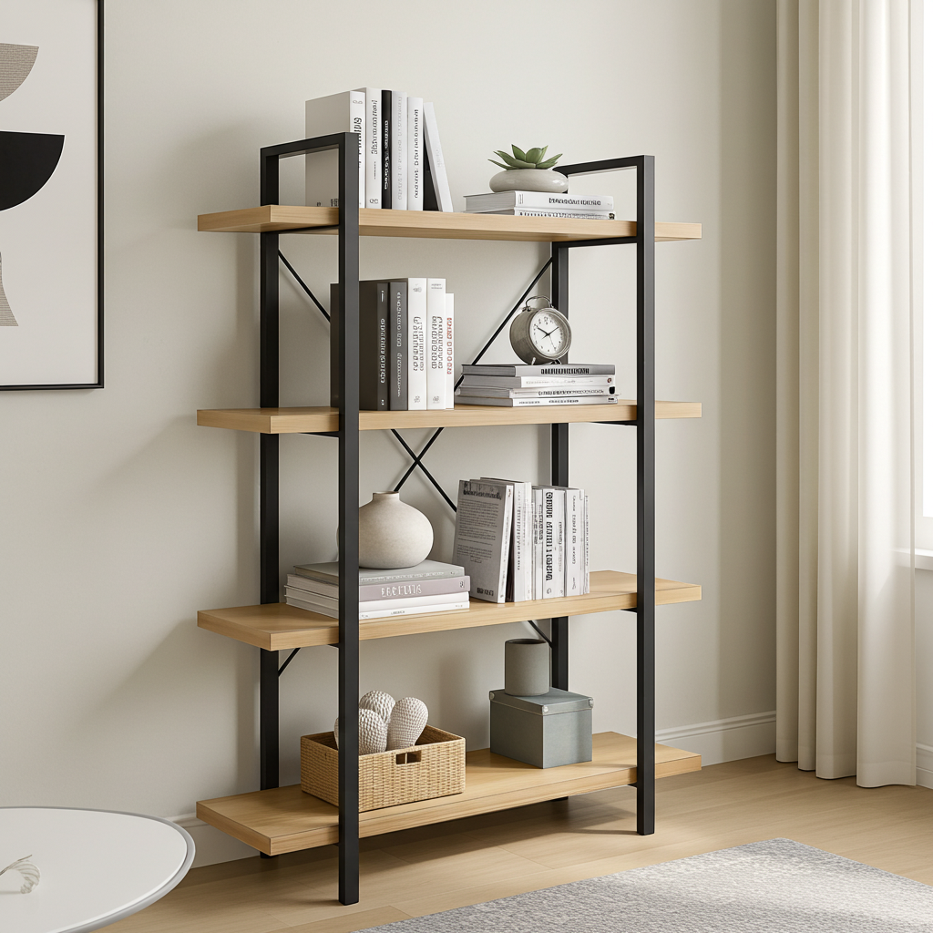 Envision Rustic Oak 4-Tier Bookcase Storage Shelf Organizer