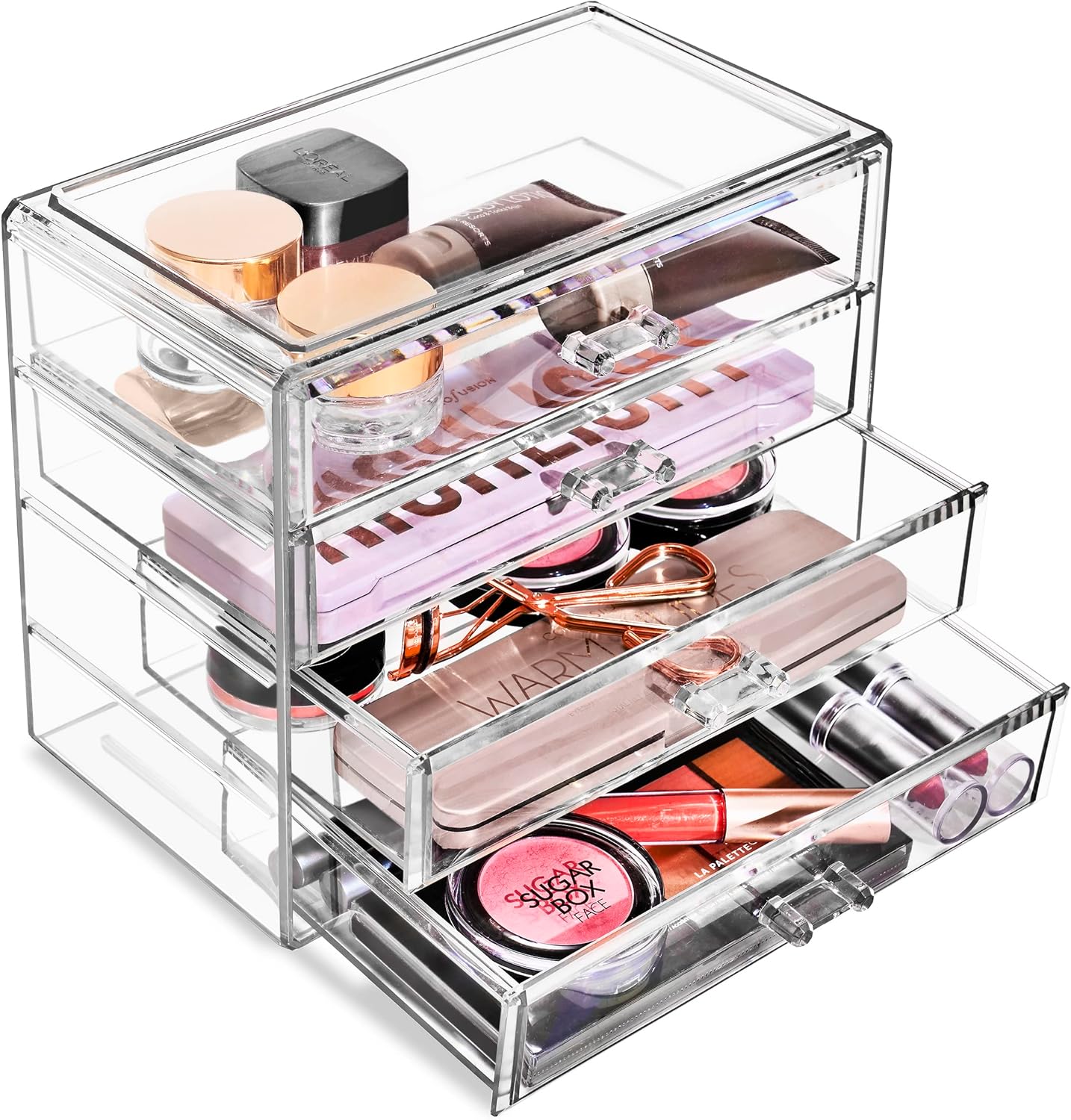 4 Large Drawers Crystal Clear Acrylic Cosmetic Makeup Display Organizer Storage Case