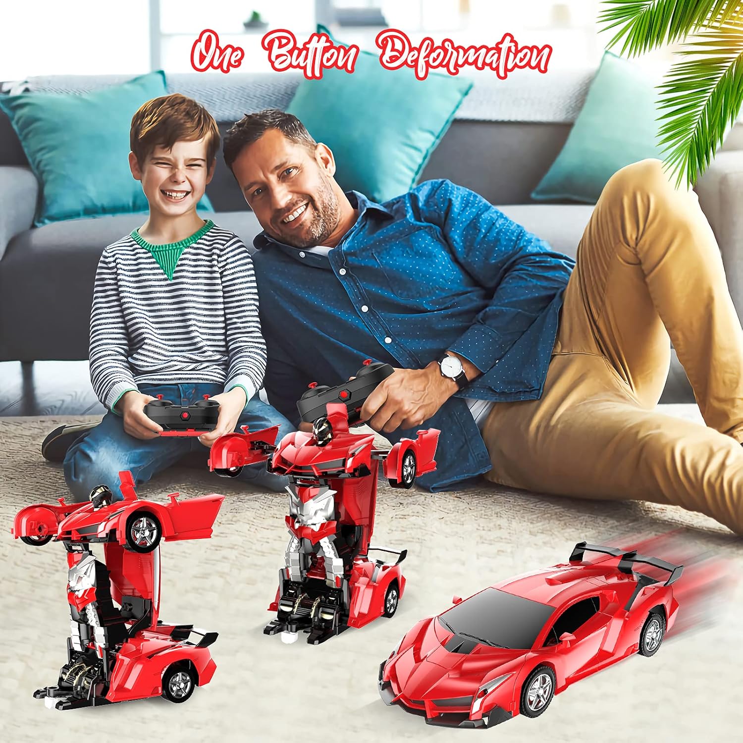 2 In 1 Robot Lamborghini Super Transformer Remote Control Car Toy (Red)