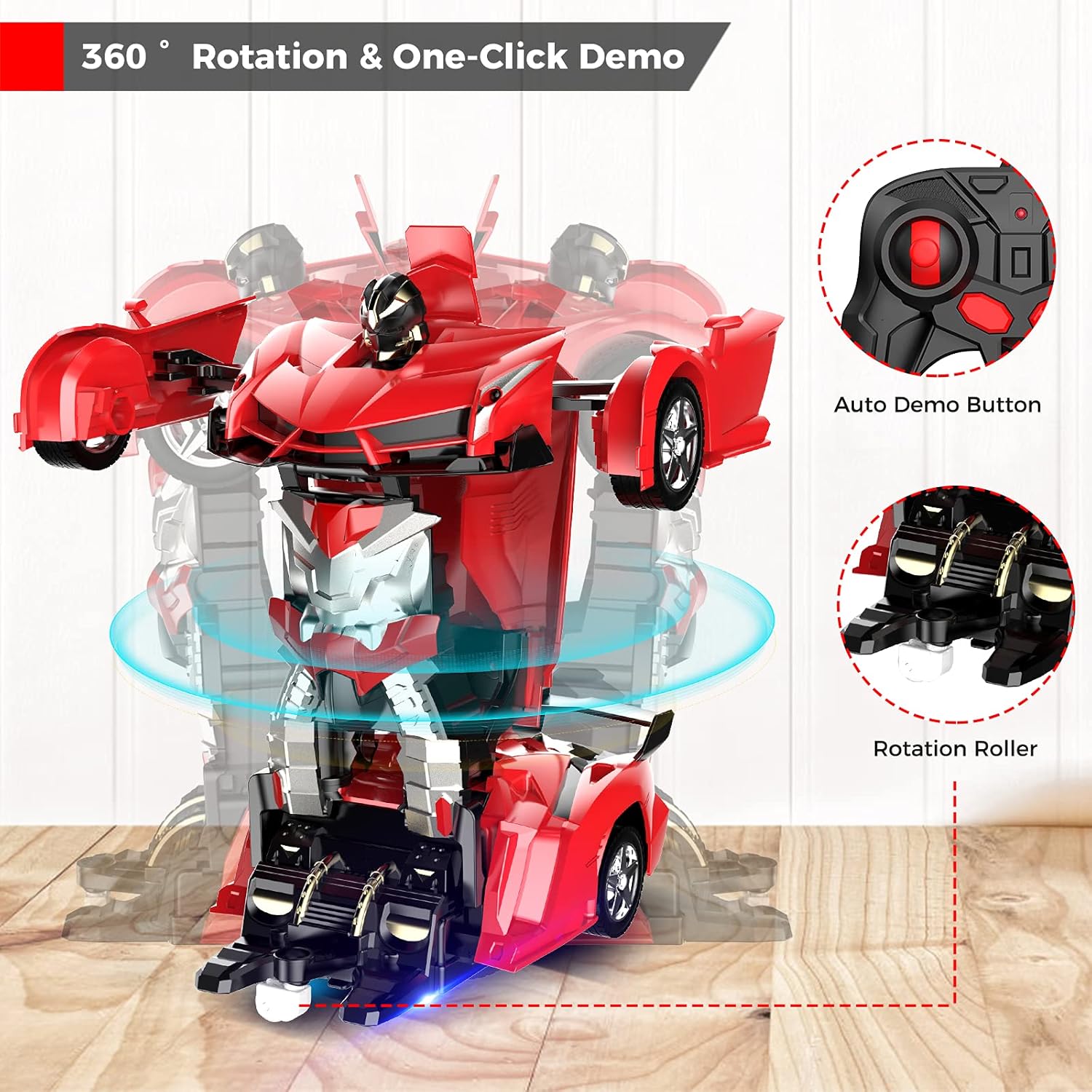 2 In 1 Robot Lamborghini Super Transformer Remote Control Car Toy (Red)