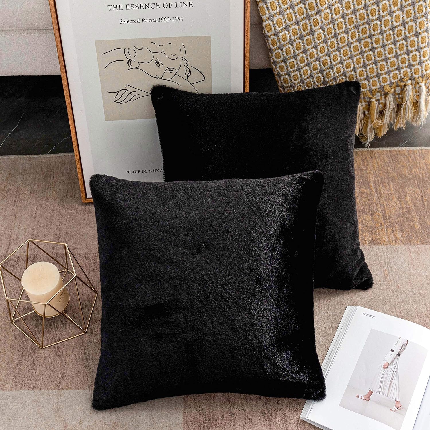 Luxe Velvet Soft Plush Cushion Throw Pillow (Black)