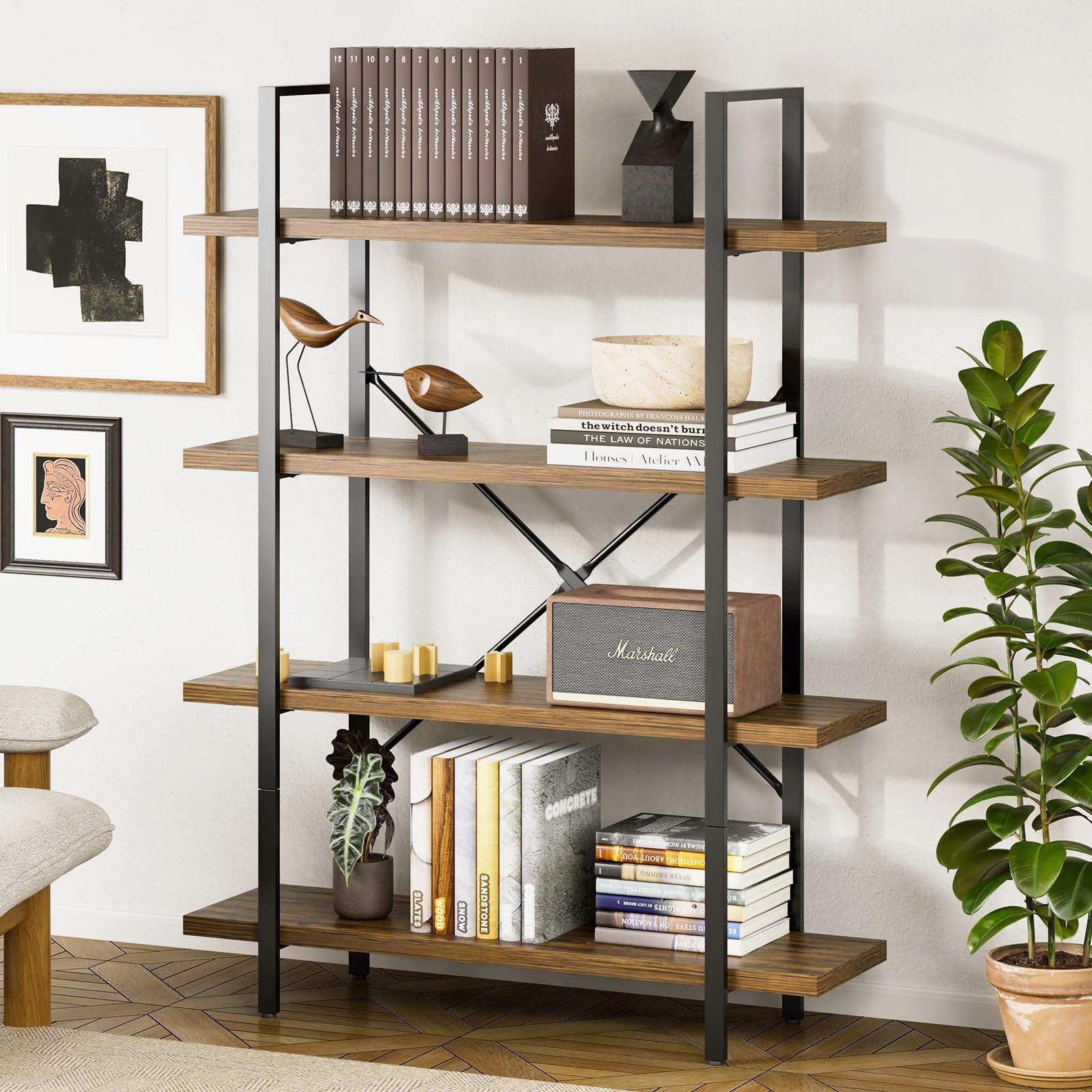 Envision Rustic 4-Tier Bookcase Storage Shelf Organizer