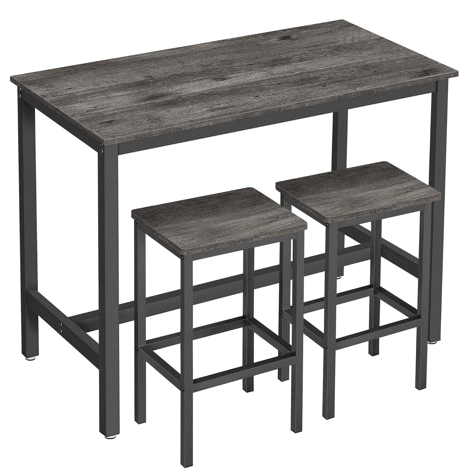 3 Piece Grandeur Premium Rustic Wood & Steel Bar Table and Stools Dinning Set (Driftwood Grey)