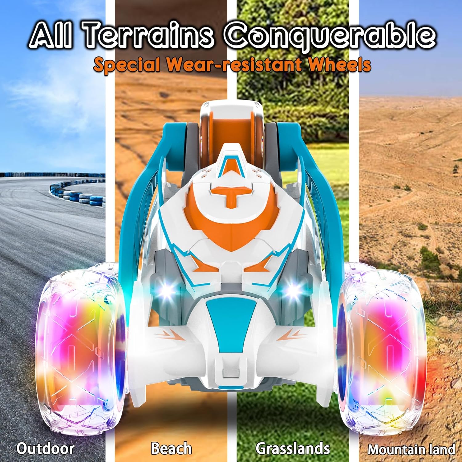 5 Wheels RC Extreme Twist Mist Mini Remote Control Stunt Car (Blue & Orange)