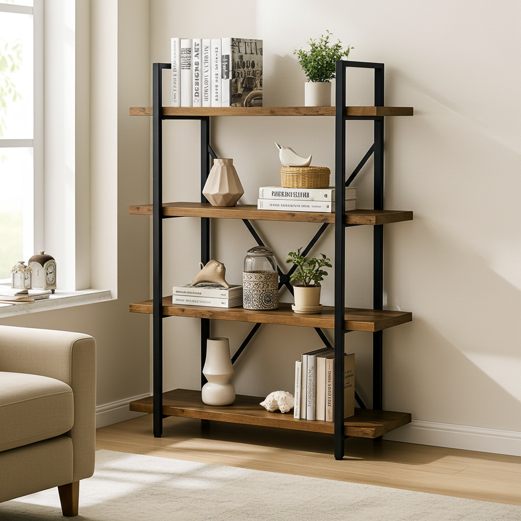 Envision Rustic 4-Tier Bookcase Storage Shelf Organizer