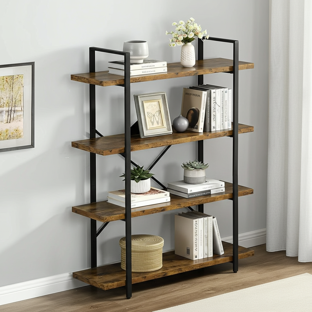 Envision Rustic 4-Tier Bookcase Storage Shelf Organizer
