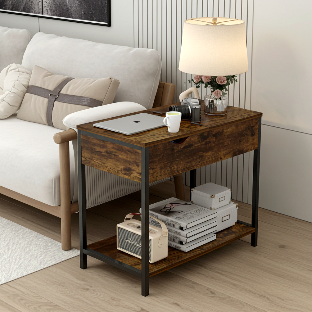 Solara Rustic Versatile Side Console Table Desk with Drawer & Shelf