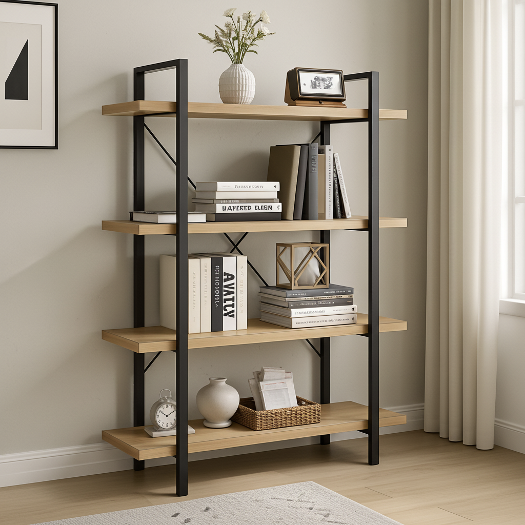 Envision Rustic Oak 4-Tier Bookcase Storage Shelf Organizer