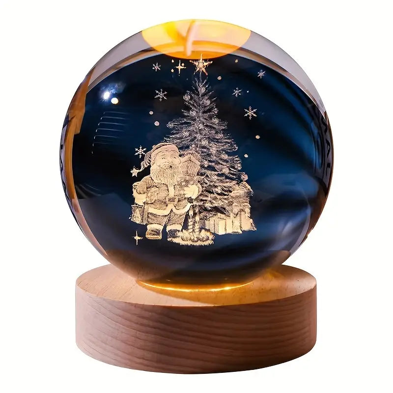 3D Santa & Christmas Tree Crystal Ball Night Light LED Lamp Globe Glass Ornament