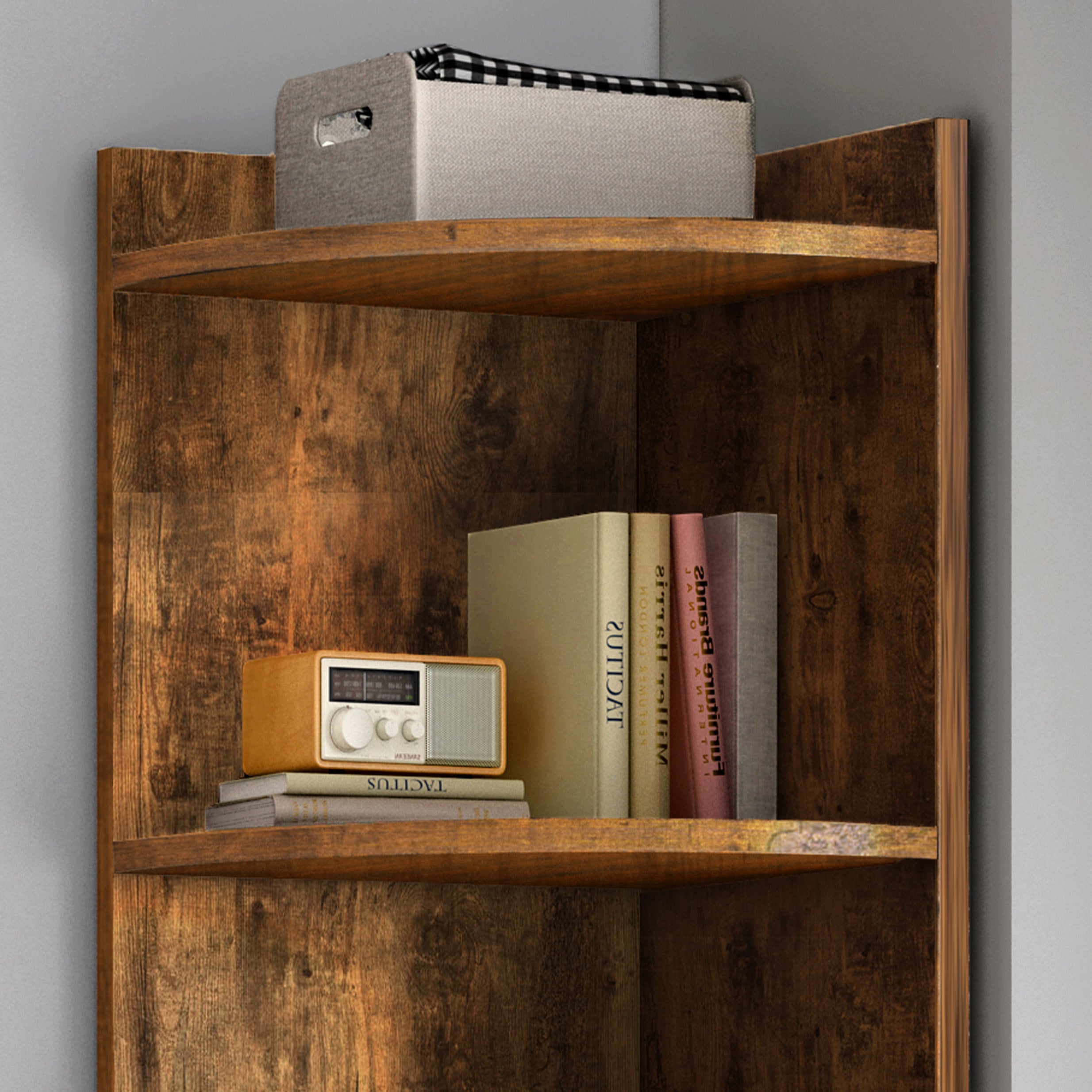 Inspire 6 Tier Large Stylish Rustic Wooden Corner Shelf Unit