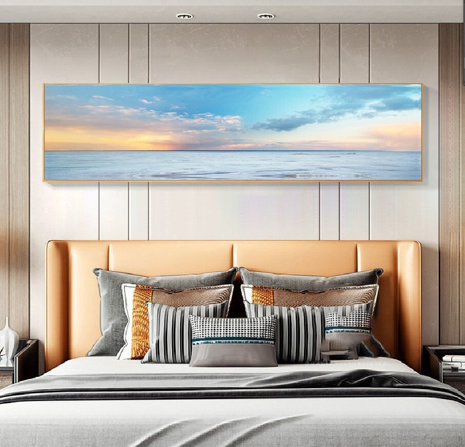 Beach Painting Framed Long Canvas Wall Art - 100cm x 30cm
