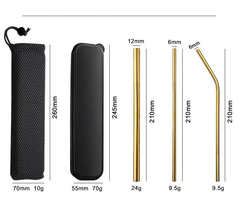 9PC Premium Cutlery Portable Travel Set Stainless Steel Knife Fork Spoon Straws (Gold)