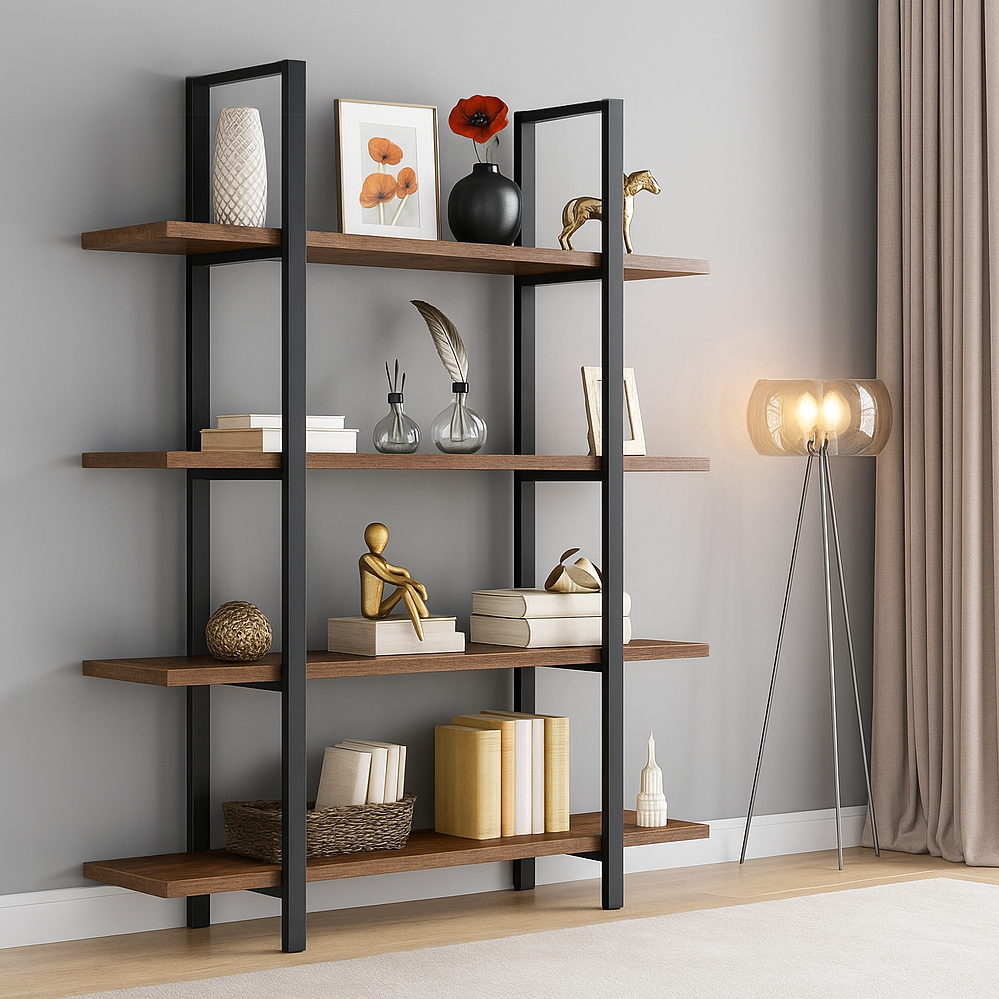 Envision Rustic 4-Tier Bookcase Storage Shelf Organizer