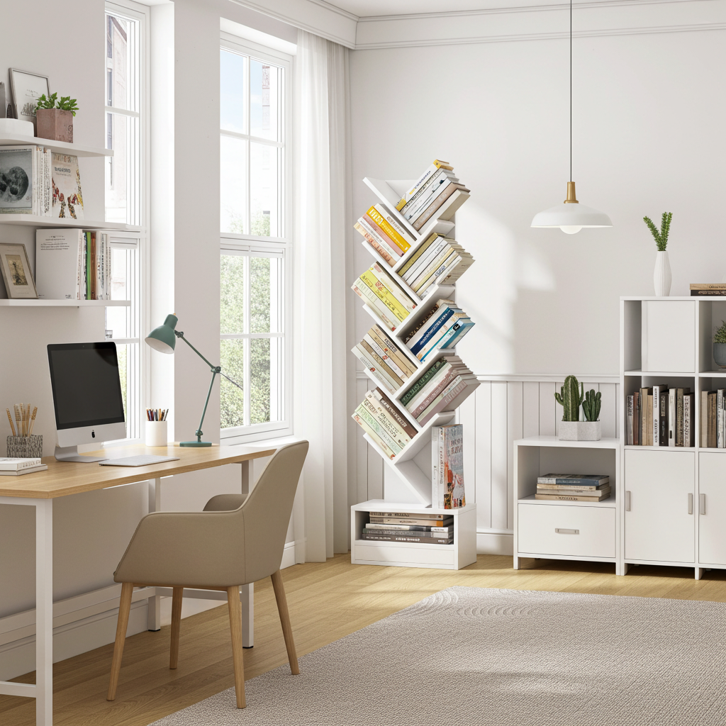 Resort Bookshelf Display Cabinet Shelf Bookcase Organizer (White)