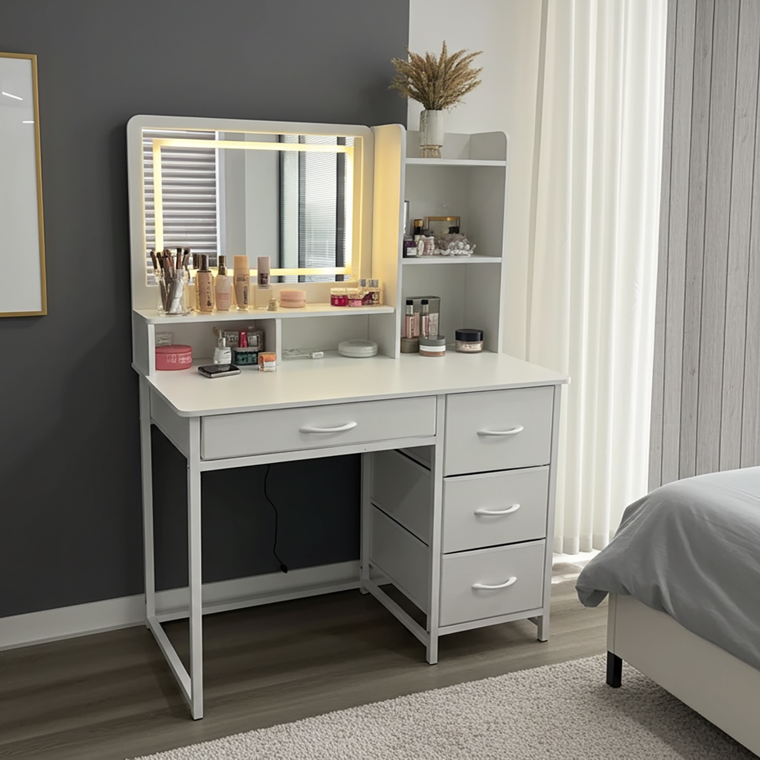 Deluxe LED Mirror Dresser Vanity Dressing Table Desk with Drawers White