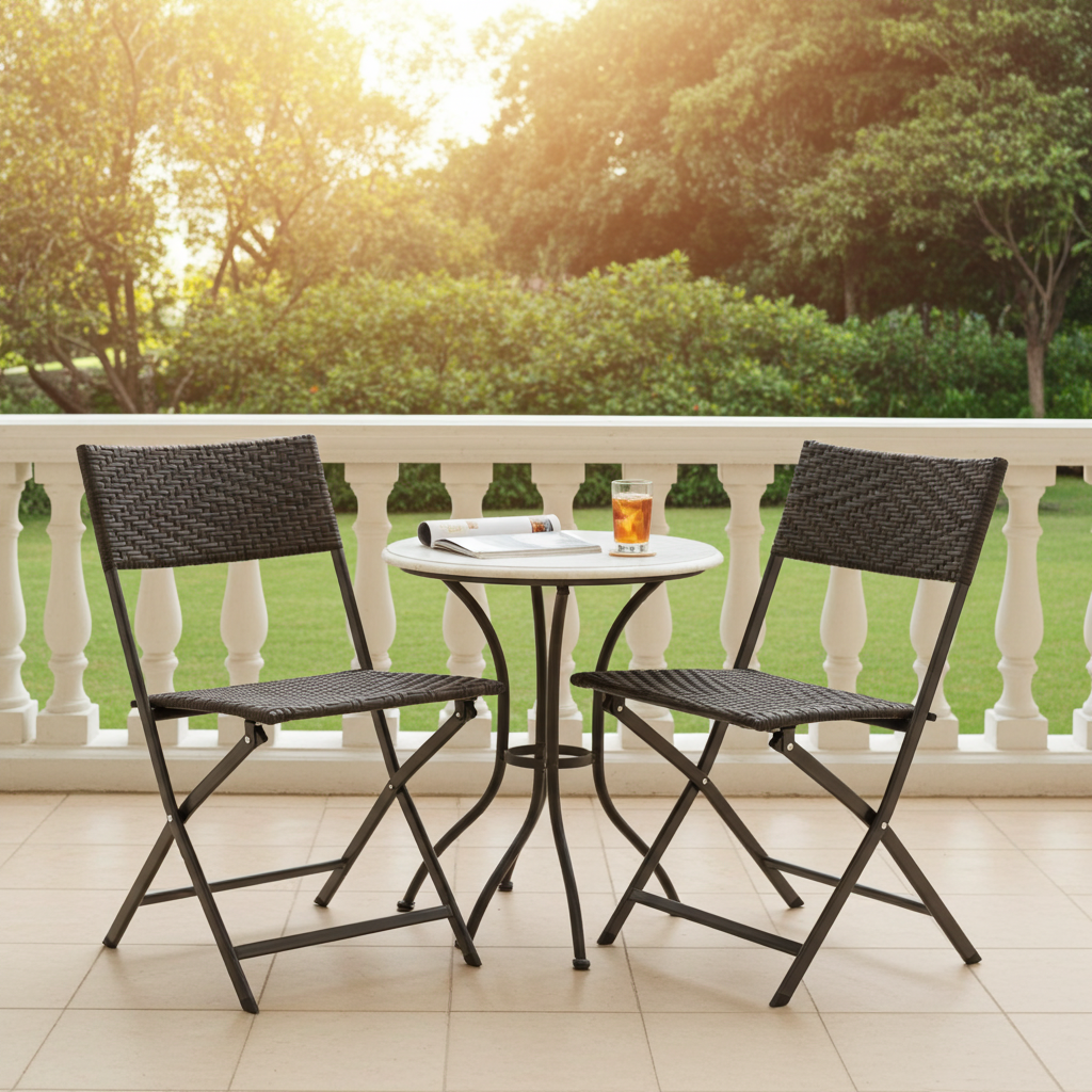 2 x Alfresco Rattan Wicker Folding Outdoor Chairs