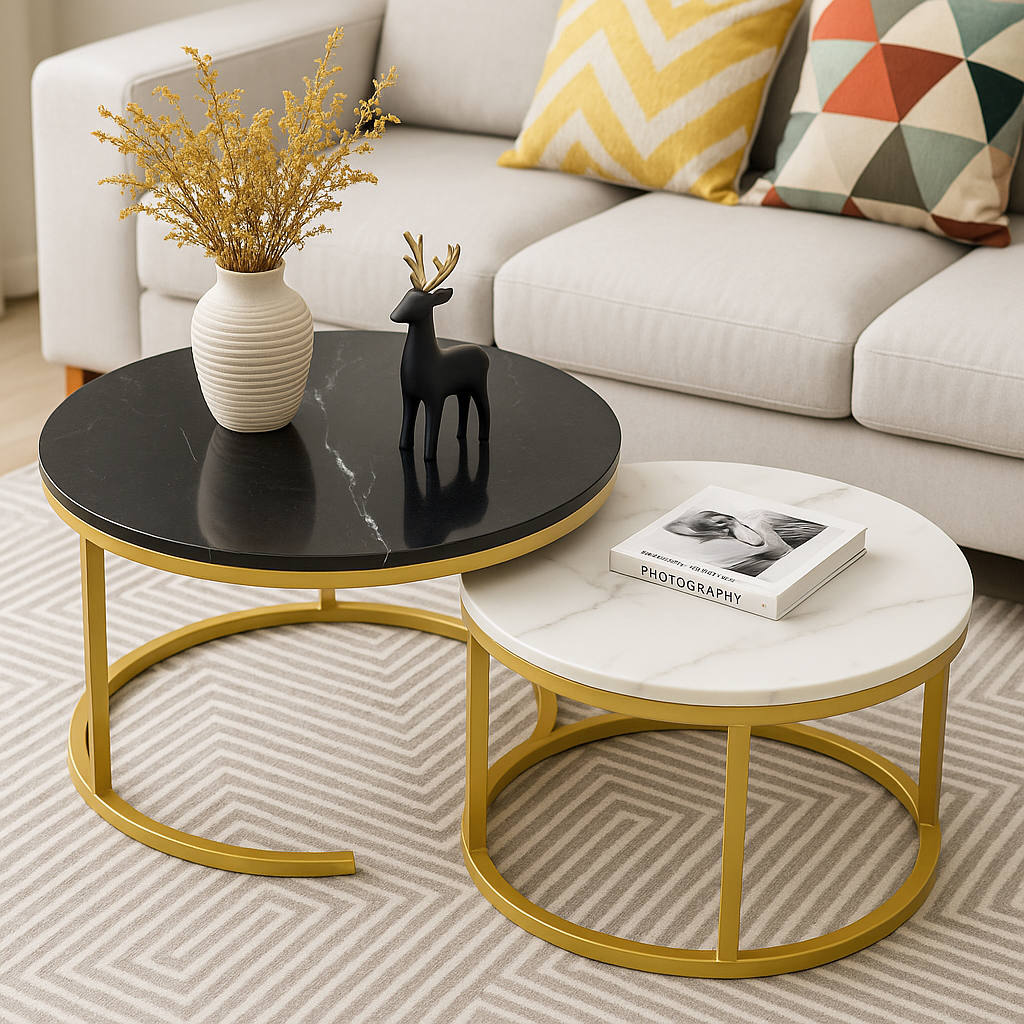 Synergy 2 In 1 Lush Marble Look Designer Nesting Coffee Tables