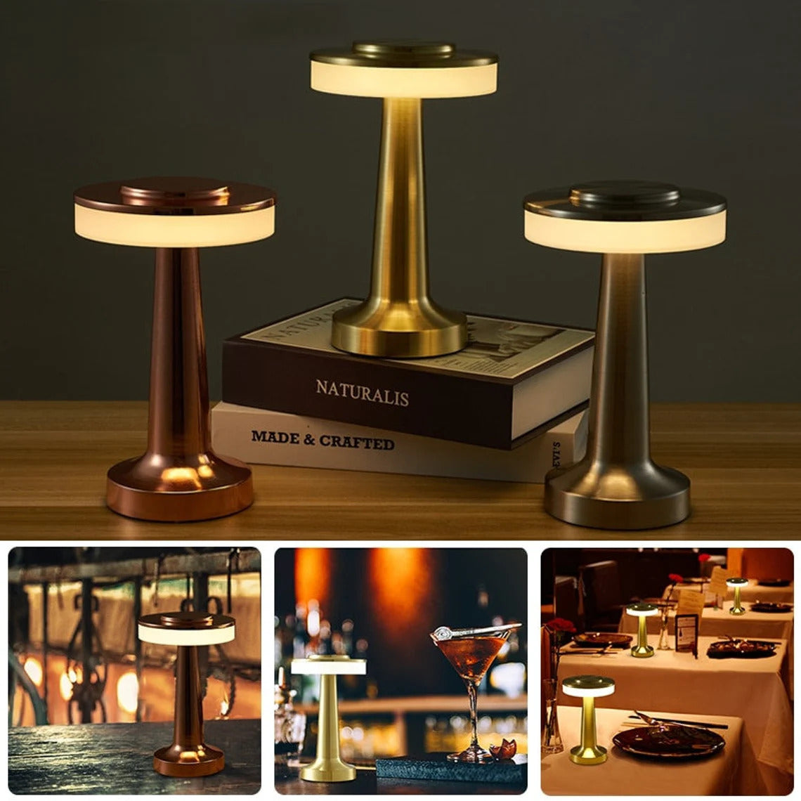 Luxe LED Table Lamp Portable Cordless Touch Sensor Night Light (Gold)