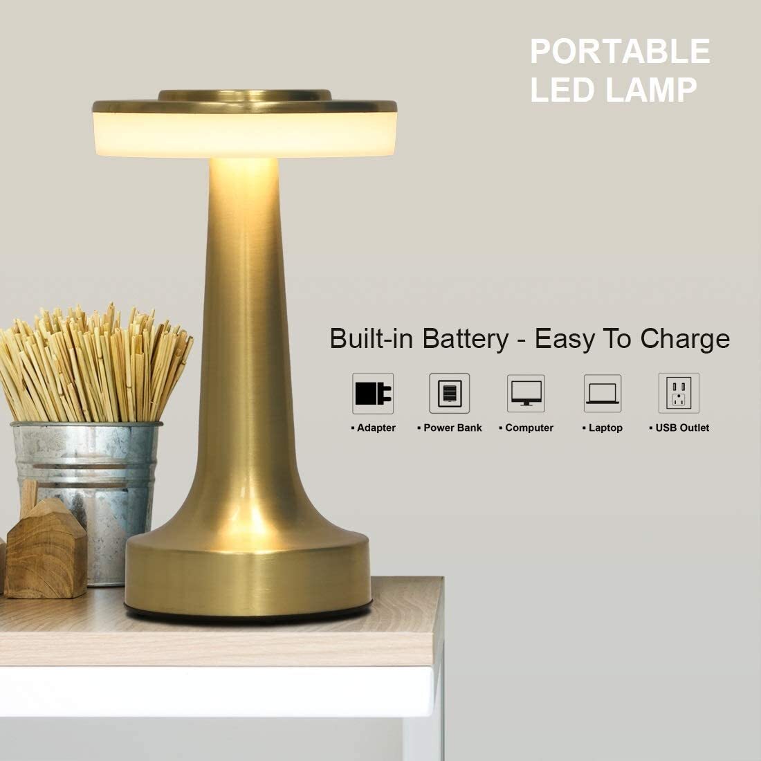 Luxe LED Table Lamp Portable Cordless Touch Sensor Night Light (Gold)