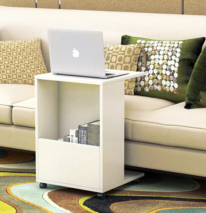Hermes Sofa Side Table with Magazine Holder (White)